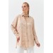 Patterned Long Sleeve Jacquard Beige Women's Shirt