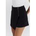 Zipper Detailed Women's Black Short Skirt