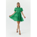 Judge Collar Balloon Sleeve Green Mini Dress