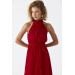 Halter Neck Chiffon Red Midi Dress