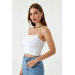 White Crop Top With Rope Strap