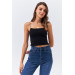 Black Crop Top With Rope Strap