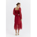 Square Neck Gipelled Chiffon Red Maxi Dress
