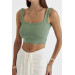 Square Neck Knitwear Green Green Crop Top