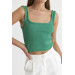 Square Neck Knitwear Green Crop Top