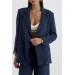 Linen Blazer Navy Blue Women's Jacket