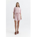 Linen Textured Blouse Shorts Pink Women's Suit