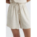 Linen Textured Blouse Shorts Stone Women's Suit