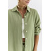 Linen Textured Oversize Khaki Women's Shirt