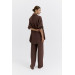 Linen Textured Oversize Brown Women's Shirt