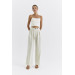 Linen Blended Pleated Women's Stone Trousers