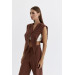 Linen Blend Design Brown Women's Vest