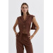 Linen Blend Design Brown Women's Vest