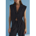 Linen Blended Design Black Women's Vest