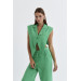 Linen Blend Design Green Women's Vest