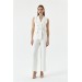 Double Breasted Collar Design White Women's Jumpsuit