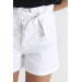 Belted High Waist White Women's Denim Shorts