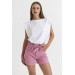Belted High Waist Pink Women's Denim Shorts