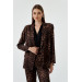 Leopard Pattern Double Breasted Blazer Jacket Pants Brown Women's Suit