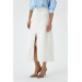 Maxi Length Slit Cream Denim Skirt