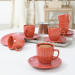 12 Pieces Coral Striped Coffee Cups Set For 6 Persons