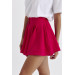 Pleat Detailed Fuchsia Short Skirt