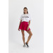 Pleat Detailed Fuchsia Short Skirt