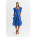 Polka Dot Square Collar Blue Midi Dress
