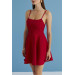 Back Detailed Strap Red Mini Dress