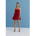 Back Detailed Strap Red Mini Dress