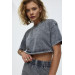 Faded Effect T-Shirt Shorts Anthracite Women's Set