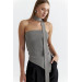 Strapless Knitwear Gray Women's Blouse