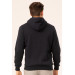 Süvari 3 Thread Hooded Zipper Navy Blue Sweatshirt