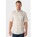 Süvari Loose Cut Patterned Pockets Full Cotton Beige Short Sleeve Men's Shirt