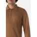 Horseman Patterned Brown Zipper Detailed Men's Knitwear Sweater