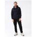 Süvari Hooded Zipper Collar Regular Fit Plain Navy Blue Sweatshirt