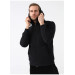 Süvari Hooded Zipper Collar Regular Fit Plain Black Sweatshirt