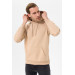 Hooded Collar Regular Fit Plain Beige Sweatshirt