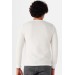 Süvari O Neck Long Sleeve White Waffle Patterned Slim Fit Men's Knitwear Sweater