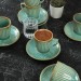Set Of 12 Pieces Striped Coffee Cups For 6 Persons Teal