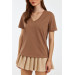 V-Neck Short Sleeve Brown Women's T-Shirt