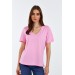 V-Neck Short Sleeve Pink Women's T-Shirt