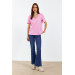 V-Neck Short Sleeve Pink Women's T-Shirt