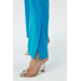 Slit Detailed Wide Leg Blue Women's Trousers