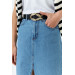 تنورة جينز نسائية متوسطة الطول بفتحة أمامية بلون أزرق