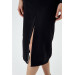 Straight Cut Black Midi Skirt With Slits