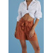 High Waist Belted Bermuda Tile Women's Shorts