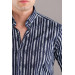 Bican Printed Striped Collar Button Slimfite Men's Shirt