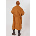 Camel Color Draped Oversize Belted Pleated Trench Coat