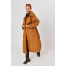 Camel Color Draped Oversize Belted Pleated Trench Coat